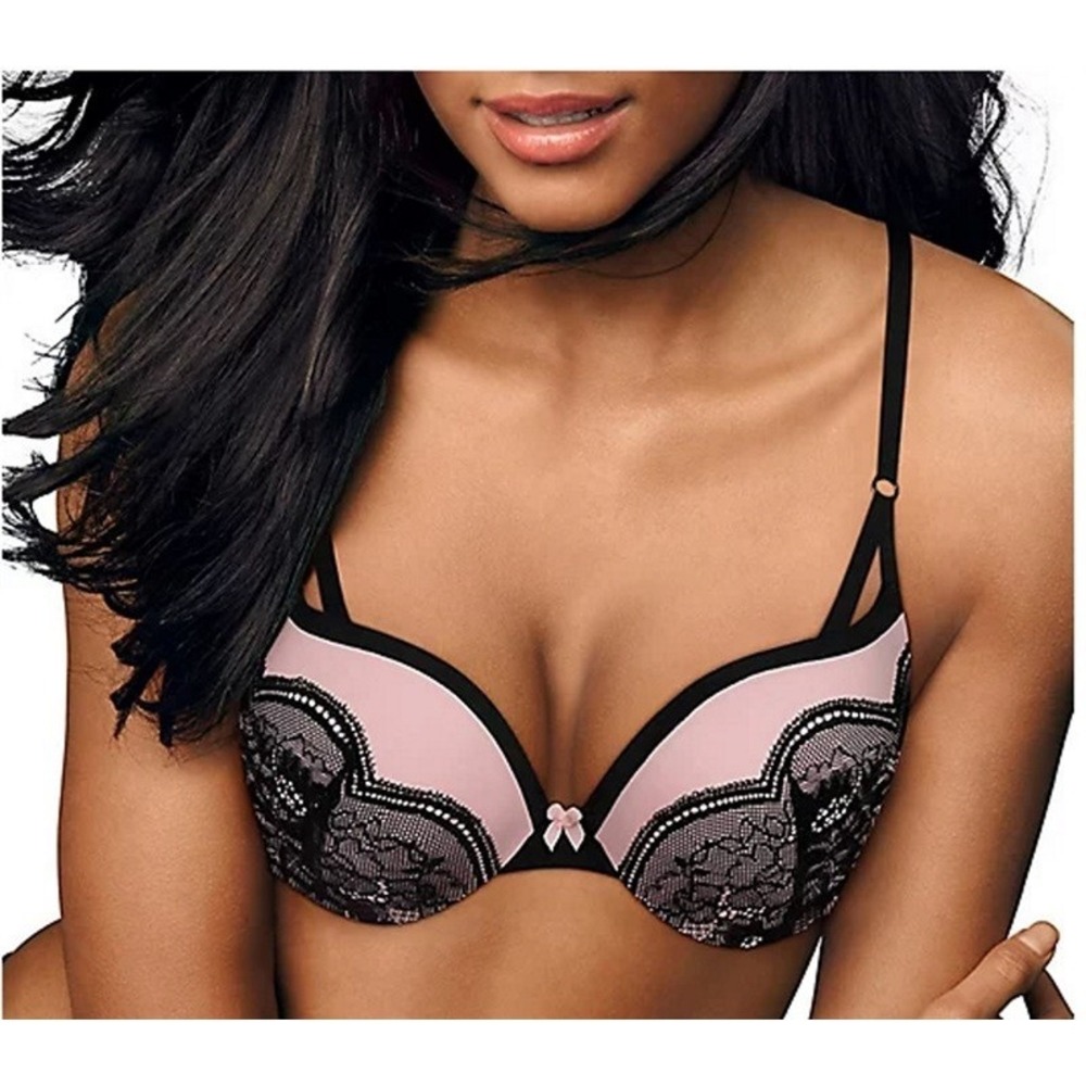 NWOT Maidenform 36C Love Lift Satin Push-Up Bra DM9900 Black Pink #98318